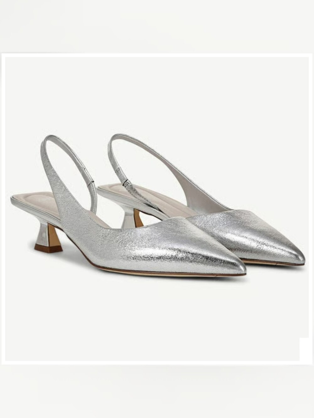 Sarto Devin Slingback Kitten-Heel Pumps Silver Sz 8